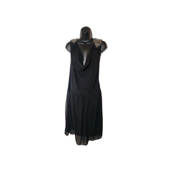 Women's Simply Be Sz 22 Black Sleeveless Short Trapeze Tassel Dress Sequence - Picture 10 of 13